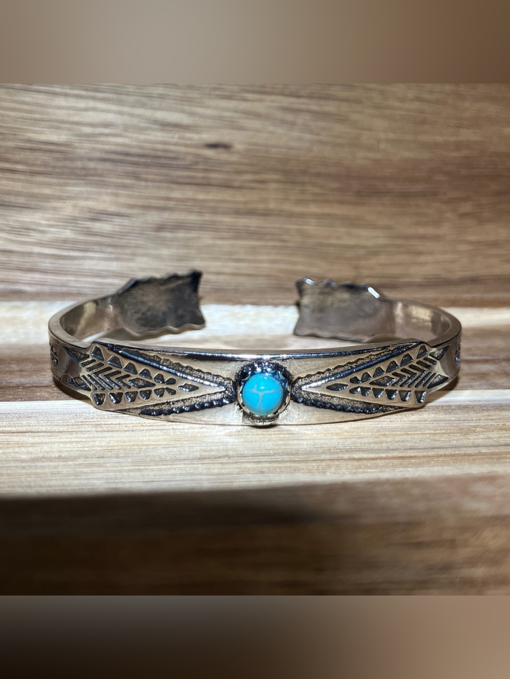 Turquoise Accent Silver-Tone Women’s Cuff Bracelet